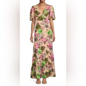 Belle by Badgley Mischka Floral Tiered Puff Sleeve Maxi Dress Size 6 NWT $249